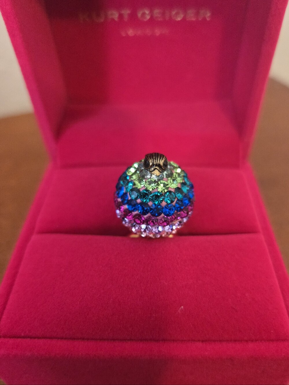 Kurt Geiger Gold Multicolor Crystal Orb Ring Sz 8
